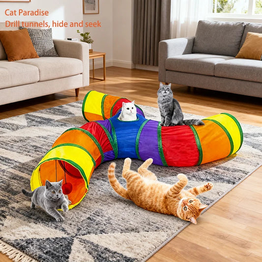 Rainbow Collapsible Cat Play Tunnel